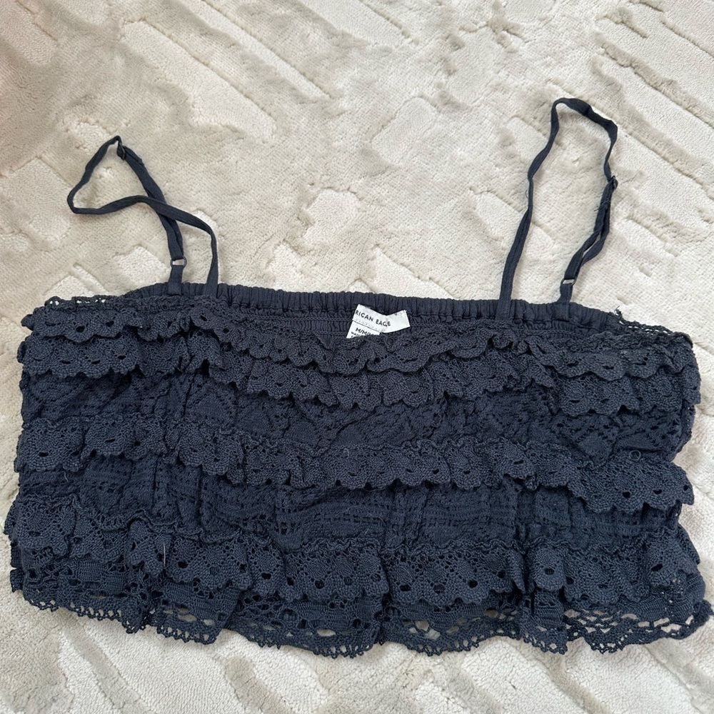 Floral lace blue crop top, AE, Size m